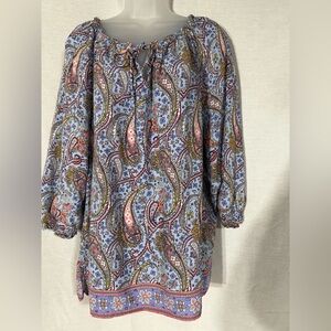 Talbots Blue Paisley Blouse Size XL